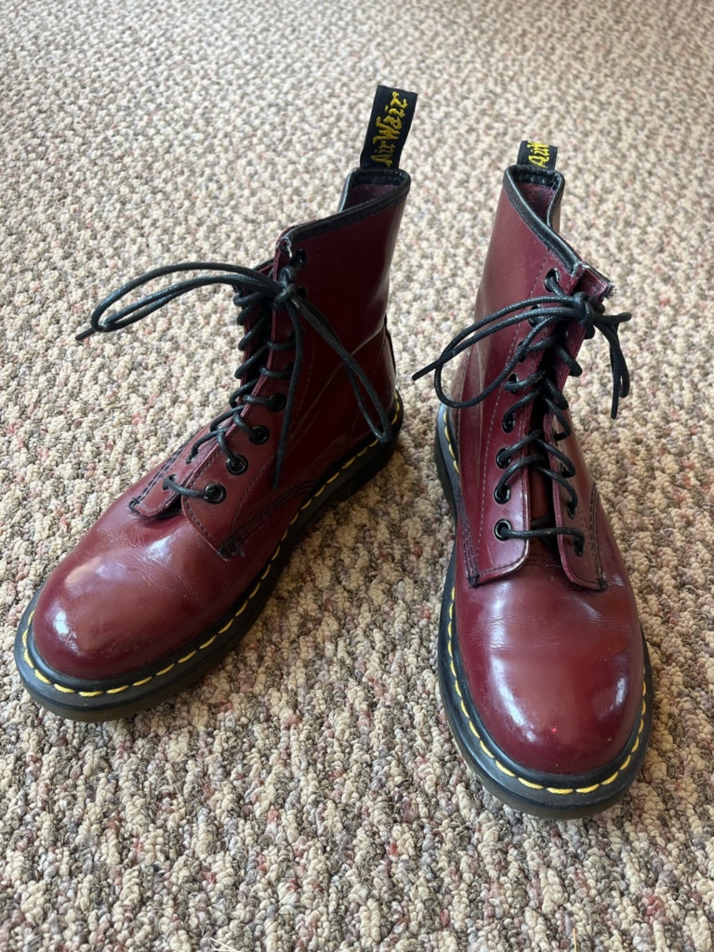 Dr. Martens 8-Eye Lace-Up Patent Leather Boots Cherry Red Maroon
